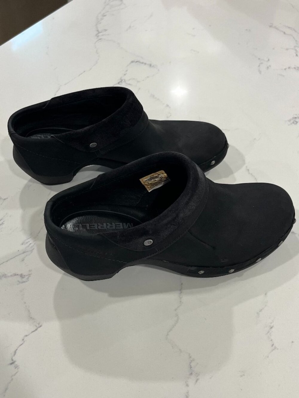 Merrell Luxe Wrap Black Leather Slip on Mules Oiled Nubuck - Women’s 8
